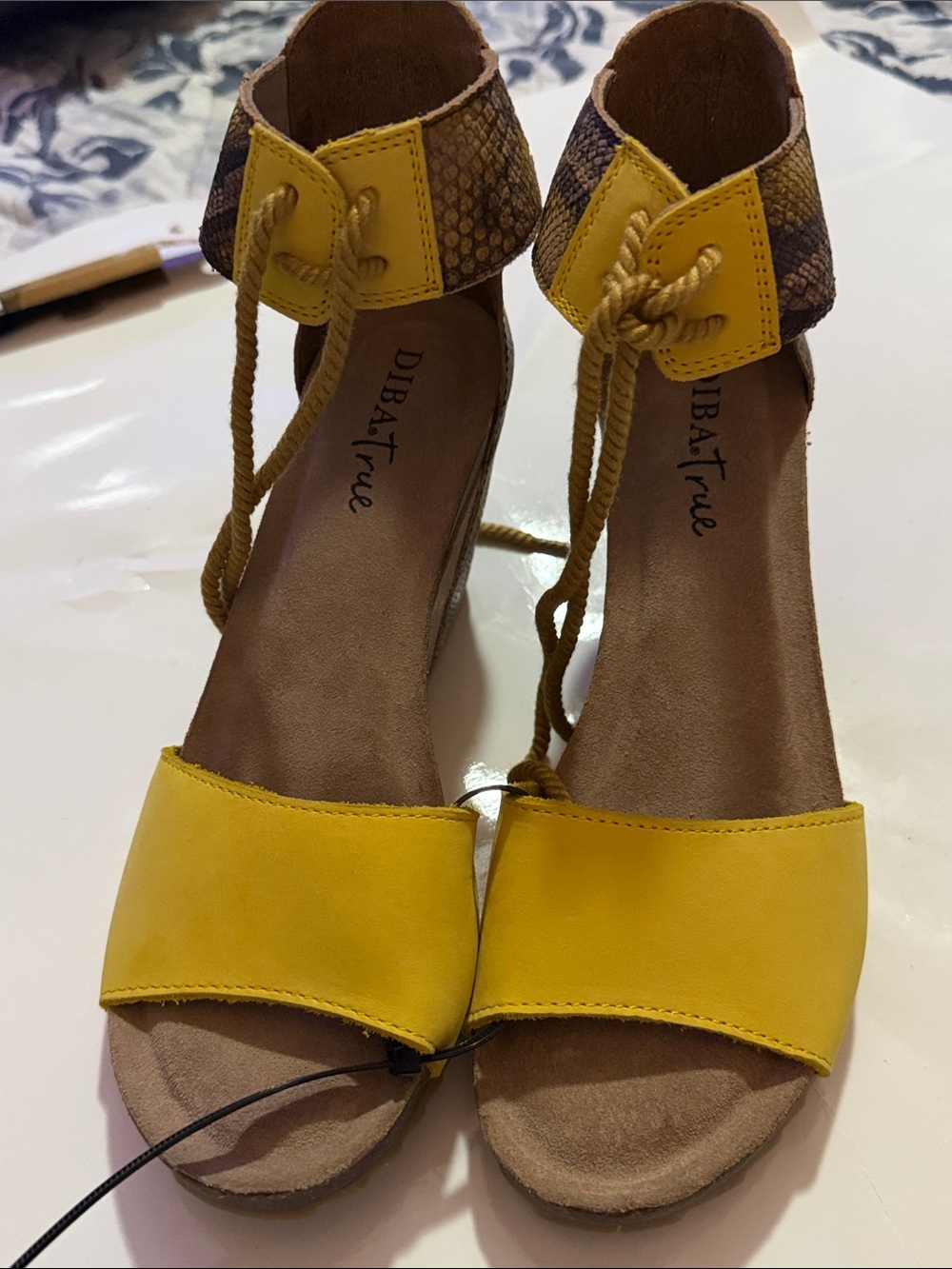 Diba True Yellow Ankle-Tie Wedge Sandals